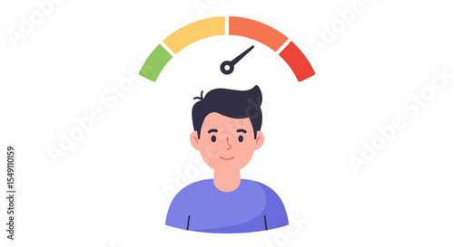 Customer satisfaction concept with rating meter and smiling character - ideal for feedback themed design vector illustration