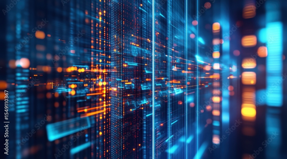 Fototapeta premium Digital Realm: A stunning abstract digital landscape of data streams, visualized in an artistic futuristic concept. Explore the digital frontier