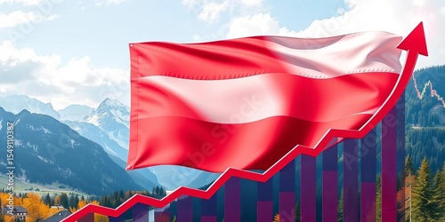 Austria's economic growth visualized with flag, charts, and upward arrow,   financial,  market