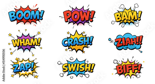Comic book action sound effects vector illustration for graphic design and pop art projects