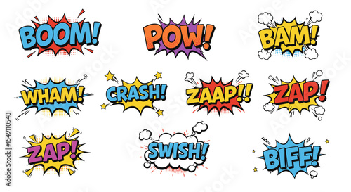 Comic book sound effect vector illustration for pop art design and graphic projects