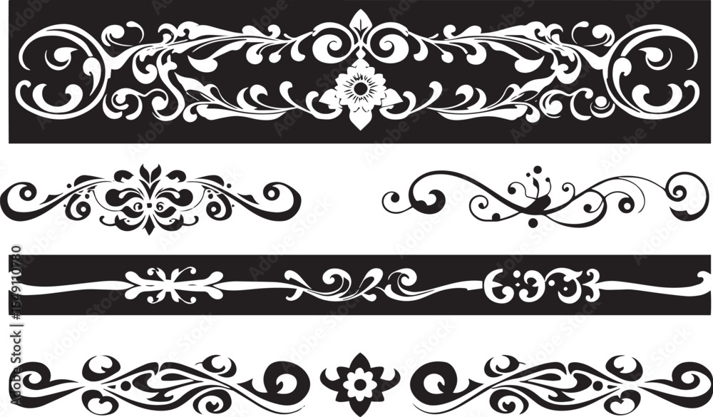 Fototapeta premium A set of decorative patterned borders, lines, and stripes. Hand drawn vector illustration