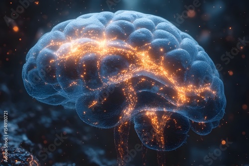 Futuristic Neural Network Concept with Glowing Brain for Technology Design