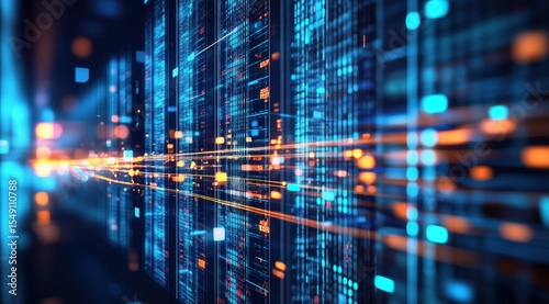 Wallpaper Mural Digital Fortress: A dynamic depiction of data and technological innovation. Data streams and intricate circuit boards create a futuristic and abstract atmosphere. Torontodigital.ca