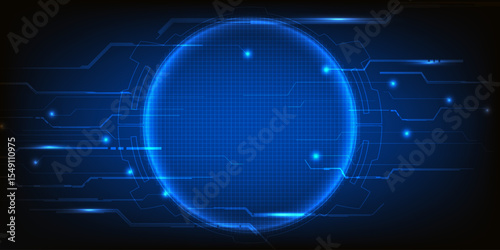 Abstract digital technology background with glowing circle space and futuristic circuit pattern.Vector illustrations.