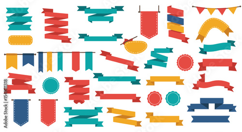 Colorful ribbon banners and labels for decorative design and craft projects vector illustration