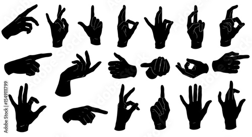 Diverse hand gestures silhouette collection for design and communication projects vector illustration