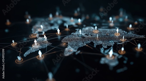 Global Social Network Map with Connected User Icons on Dark Background