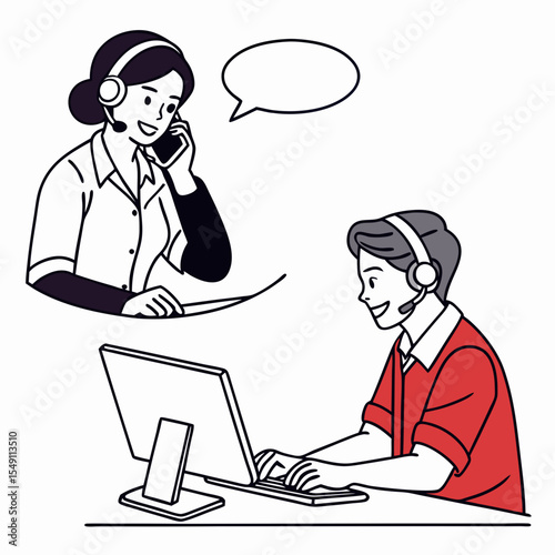 Customer service concept illustrations. Collection of individual scenes for technical support assistant, customer and operator vector. Customer service, hotline operator advises customer, online