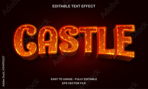 Castle editable 3d text effect - fantasy bold typography with lava stone texture for rpg and medieval game titles