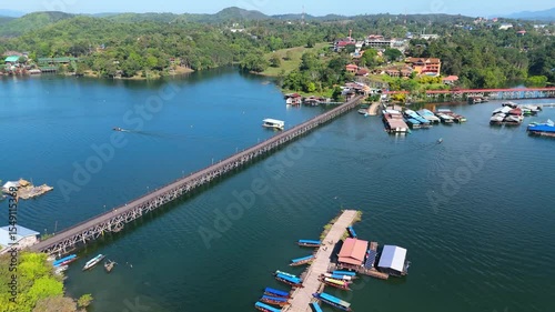 Skyview in the countryside with the village villagers mountain forest waterfall by drone