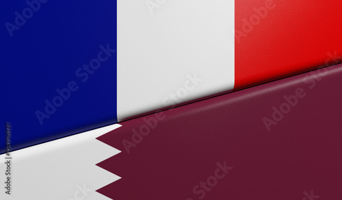 Drapeaux du Qatar et de la France ensemble - rendu 3D