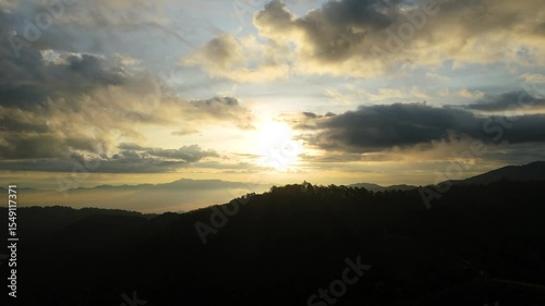 Skyview in the countryside with the village villagers mountain forest waterfall by drone