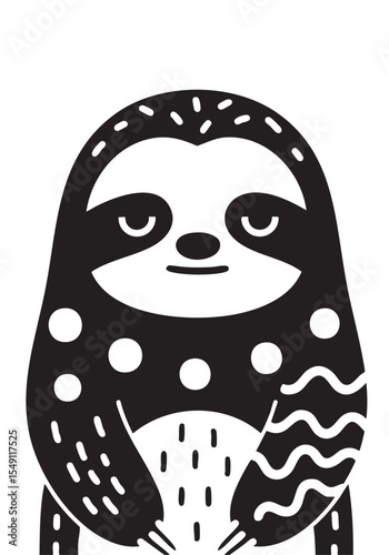 Stylized Retro Flat Design Cute Dazed Sloth Illustration