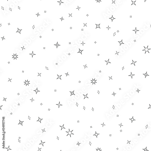 Vector seamless pattern hand drawn stars covering white surface, suitable for gift wrap, wallpaper, scrapbook design, textile prints, web graphics