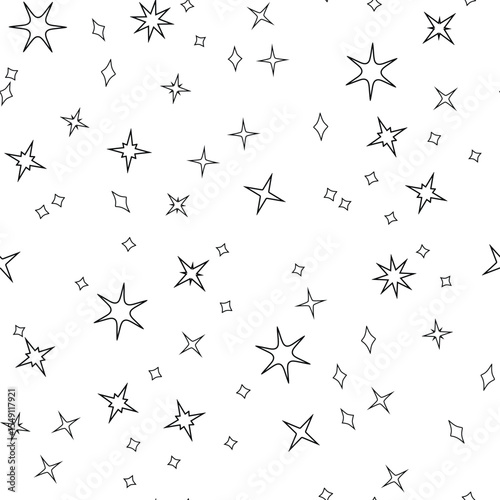 Vector seamless pattern hand drawn stars covering white surface, suitable for gift wrap, wallpaper, scrapbook design, textile prints, web graphics
