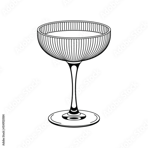 Elegant Coupe Glass Line Art Illustration on White Background