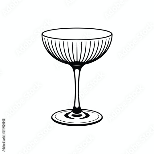 Elegant Coupe Glass Illustration with Ribbed Bowl and Stem