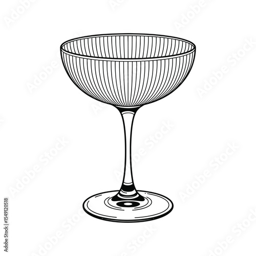 Elegant Coupe Glass Illustration with Fine Line Details on White Background
