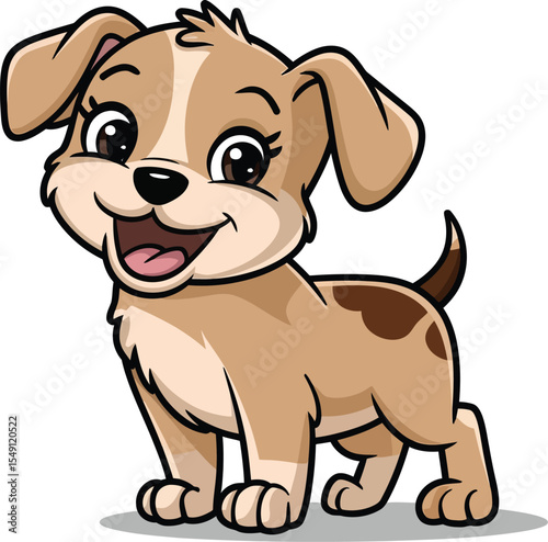 Happy cute cartoon puppy dog vector illustration with smiling face and big eyes for kids animal design

