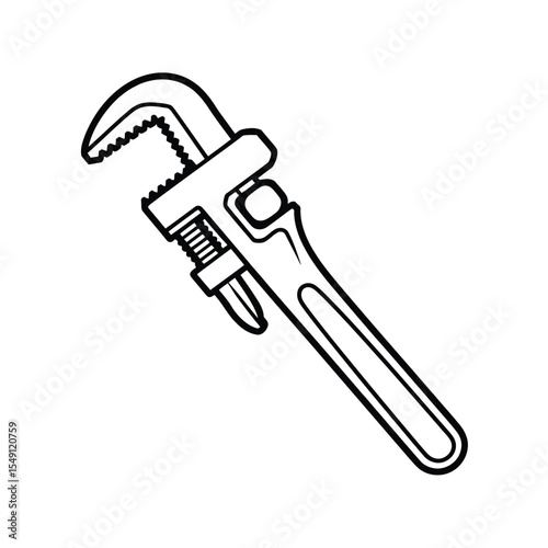 Black and White Illustration of a Pipe Wrench Tool
