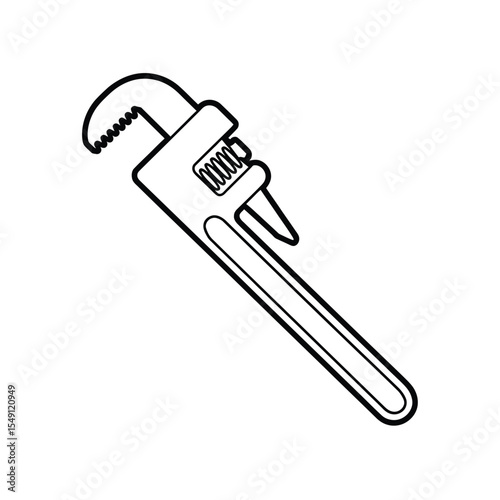Outline illustration of a pipe wrench on a white background