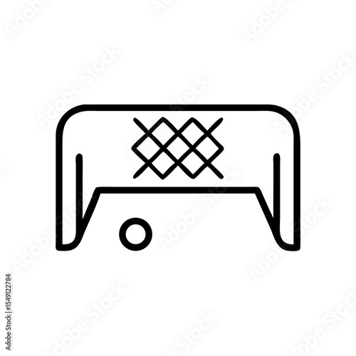 Simple line drawing of a soccer goal with a ball on the field  