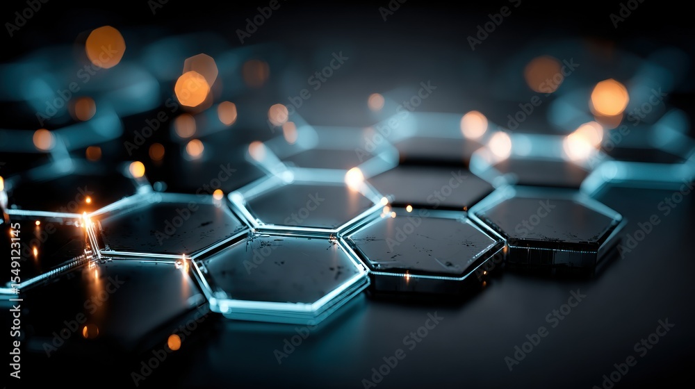 Fototapeta premium Abstract hexagonal grid with glowing points