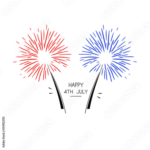 Firework Typography Explosion – Bold ‘Happy 4th of July’ Text with Patriotic Bursts