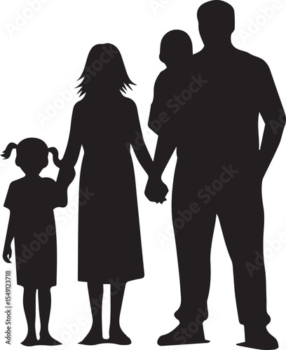 "Happy family vector illustration showing parents and children standing together, symbolizing love, unity, care, and togetherness – ideal for family, parenting, or lifestyle design themes."
