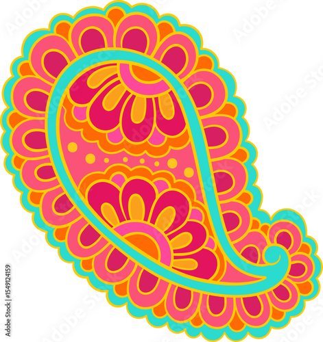 Colorful doodle paisley vector in indian style with floral details