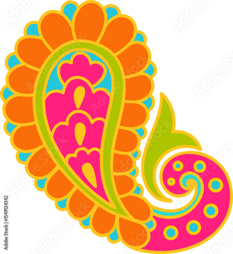 Boho floral paisley design, colorful indian vector illustration
