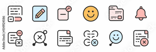 Minimal vector icons for digital journaling apps with features like mood tags and reminders