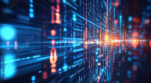 Wallpaper Mural Digital Matrix: A vibrant depiction of a digital matrix with glowing lines, illuminating a sense of technological advancement and complex data processing, reflecting the modern digital landscape. Torontodigital.ca