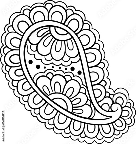 Black outline oriental paisley vector. Floral decorative element for pattern design and illustration