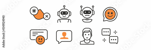 Icon collection of chatbot UX design elements – Great for tech interfaces, automation visuals, or digital user experience concepts.