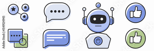 Modern vector icon collection of chatbot interface elements – Great for UI design kits, AI system visuals, or software branding.