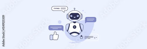 Vector illustration of chatbot avatar and feedback icon – Suitable for digital product design, AI messaging platforms, or tech services branding.