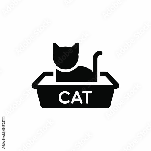 Black silhouette of a cat in a litter box icon