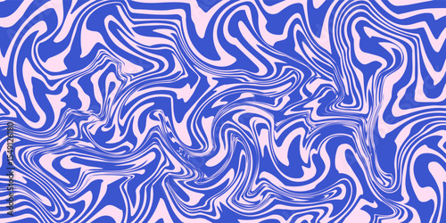Abstract background pattern with colorful waves. Psychedelic groovy trippy y2k retro seamless pattern in blue and pink colors. Wavy and swirled brush strokes liquid background for packaging design