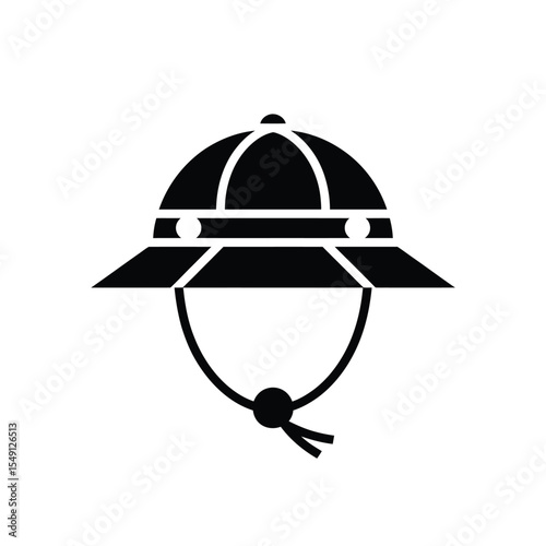 Fotografi Black Silhouette of a Safari Pith Helmet with Chin Strap