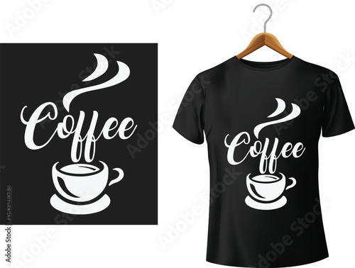Stylish black t shirt mockup design featuring a coffee cup and wordmark graphic