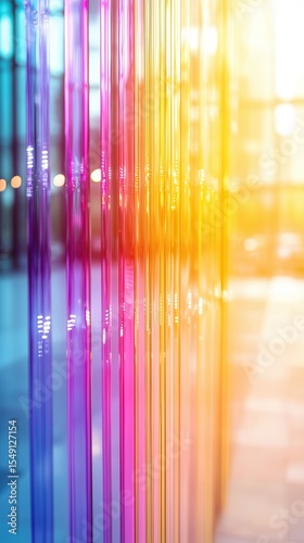 Colorful Abstract Light Reflections Through Transparent Vertical Strips