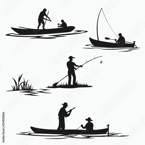  Fishing Silhouette – People Fishing in Boats and on Shore