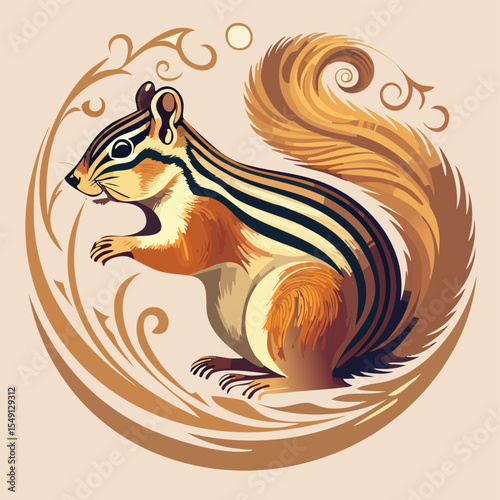 Chipmunk in a Whimsical Scene with Vibrant Swirl Motions All Around.