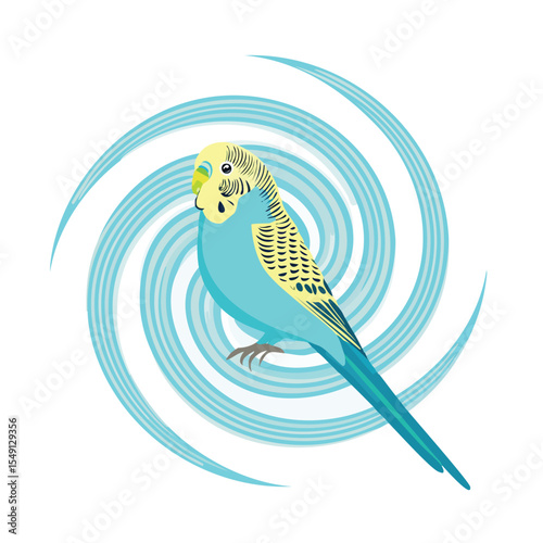 Budgerigar in a Whimsical Scene with Vibrant Swirl Motions All Around.
