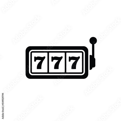 Black and white illustration of a slot machine with 777