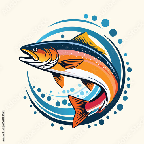 Steelhead Trout in a Whimsical Scene with Vibrant Swirl Motions All Around.