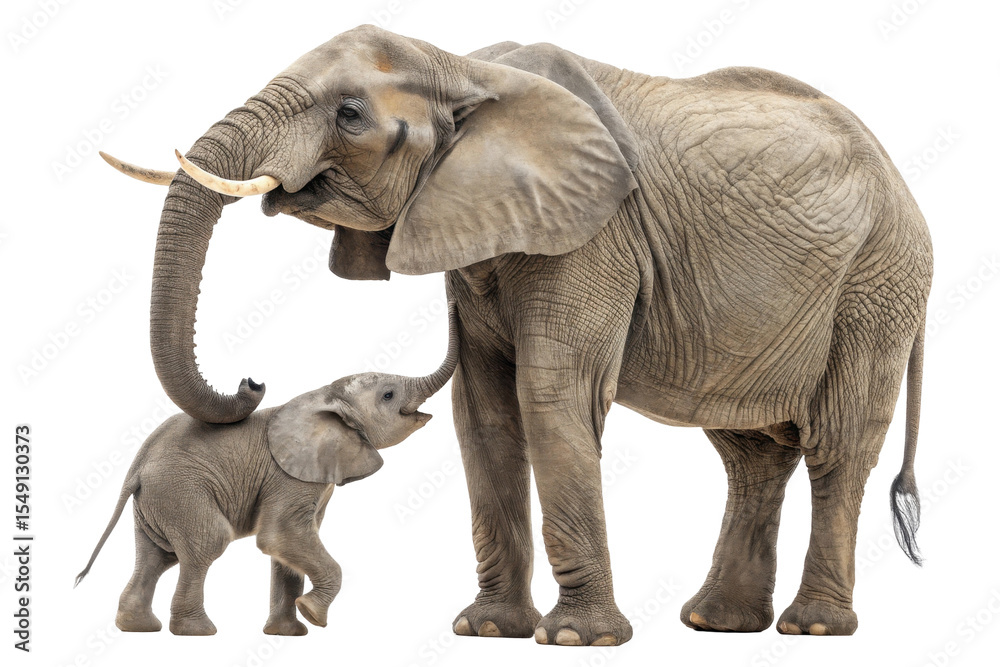 Fototapeta premium Mother And Baby Elephant Displaying Affection In Natural Habitat With Transparent Background