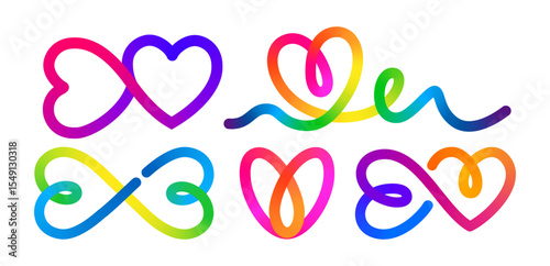 Line Heart Vector Logo. Abstract Love Symbol. 3D Shape Gradient Icon on a White Background. Outlined Hearts with Color Gradients.